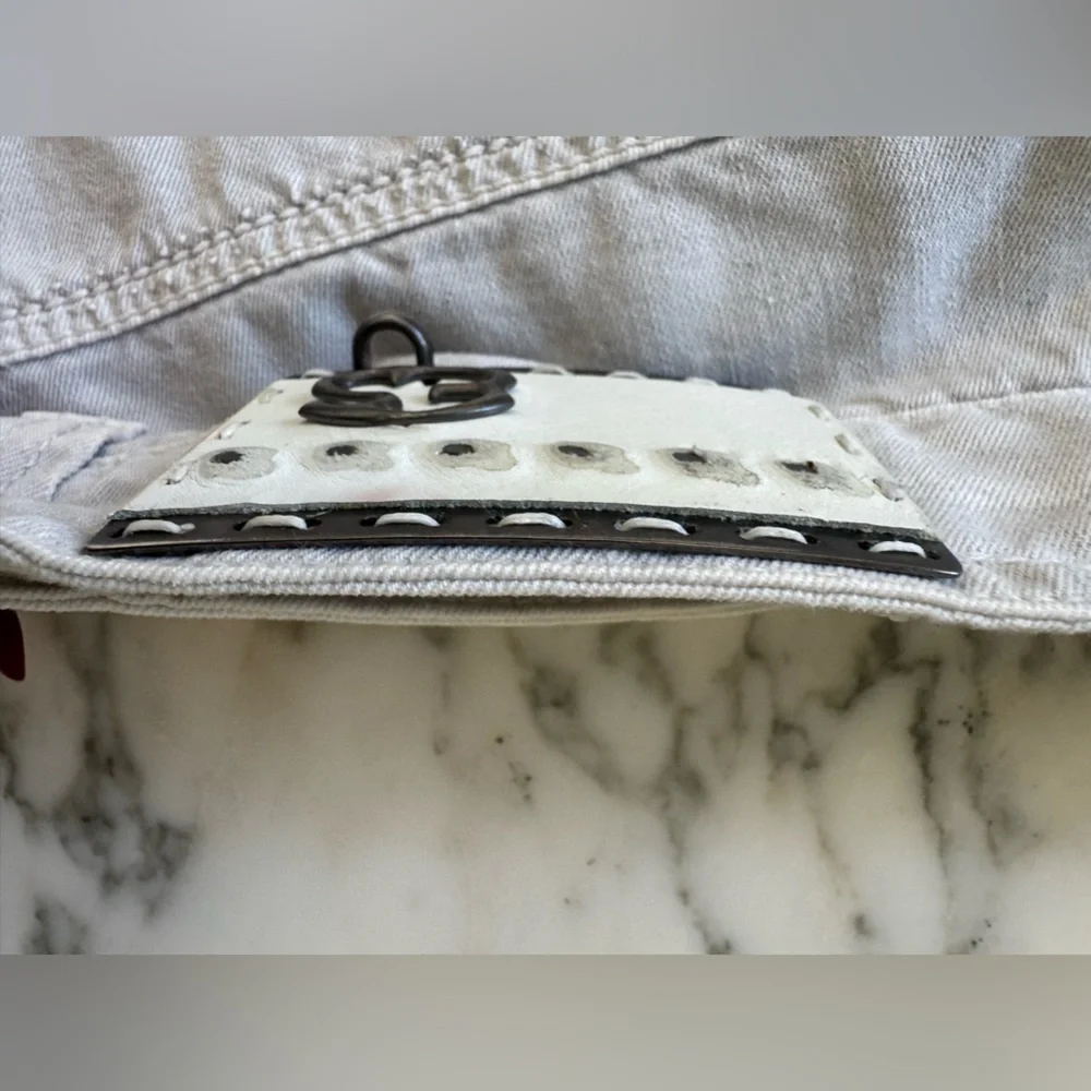 NWT ERMANNO SCERVINO Grey Jeans Cool Leather and Metal brand tag on back IT54 - Picture 9 of 12